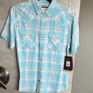 Ariat Men's Light Blue Plaid Button Down Shirt